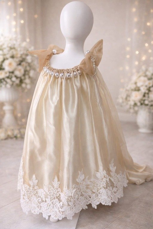 Cream and beige net frock